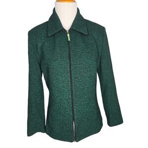 St. John Collection Tweed Evening Jacket Green Metallic Zip Front Front Women 8